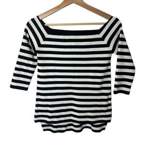 Zara White Black Stripe 3/4 Sleeve Knit Top Women's Size S Parisian Nautical